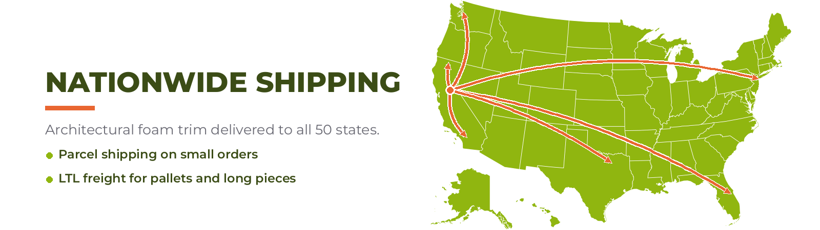 Nationwide shipping: architectural foam trim delivered to all 50 states